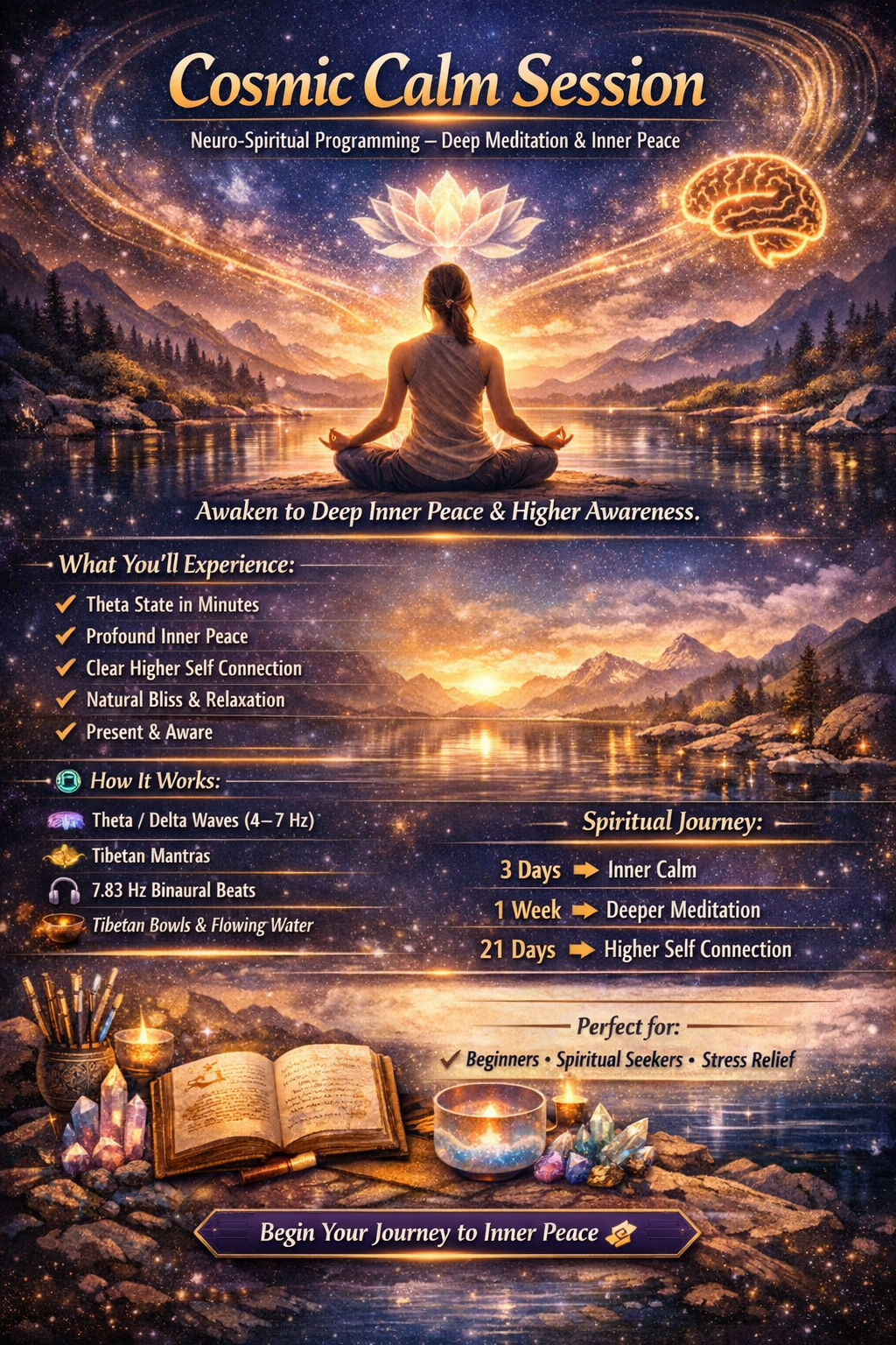 🧘‍♀️ جلسة الهدوء الكوني ” – تعميق التأمل والسلام الداخلي